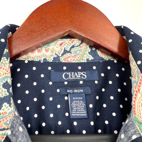 Ralph Lauren Chaps Womens Sz Small Non Iron Navy Blue Paisley Blouse Shirt Top - Picture 2 of 7